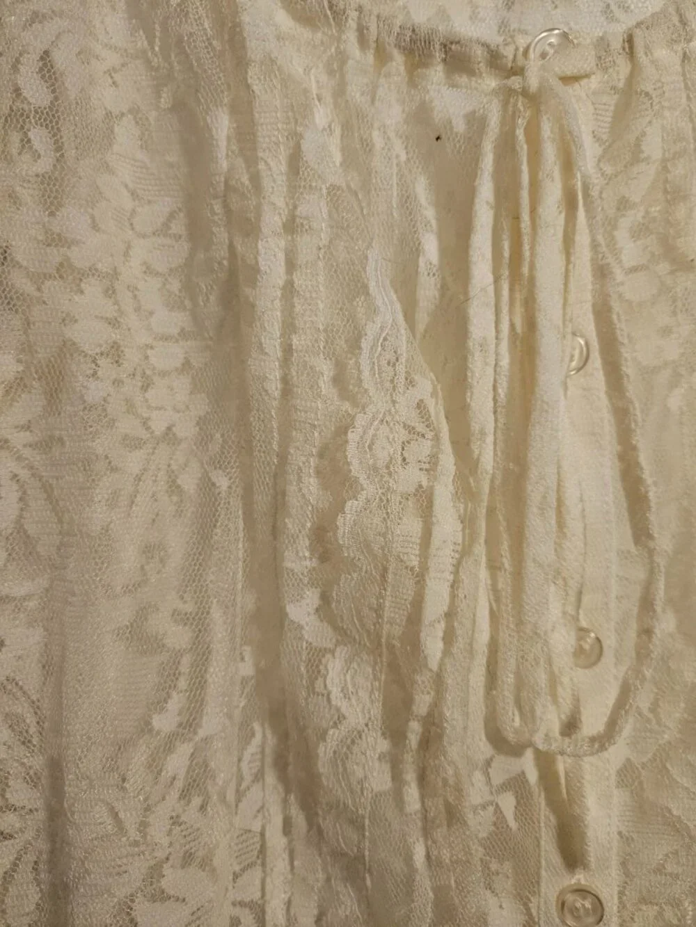 American Rag Lace Boho Top Cream Button Front Tie Neck Size M - Picture 3 of 5